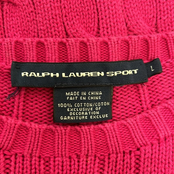 Ralph Lauren Sport Cable Knit Sweater Crew Neck in Aruba Pink L - Picture 7 of 8